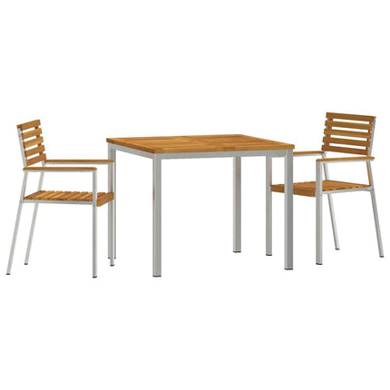 Trädgårdsmöbelset 3 pcs Massiv akaciaträ och rostfritt stål