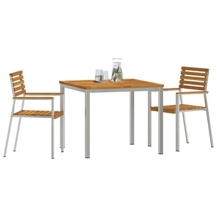 Trädgårdsmöbelset 3 pcs Massiv akaciaträ och rostfritt stål