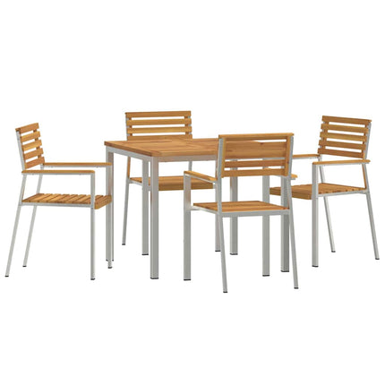 Trädgårdsmöbelset 5 pcs Massiv akaciaträ och rostfritt stål