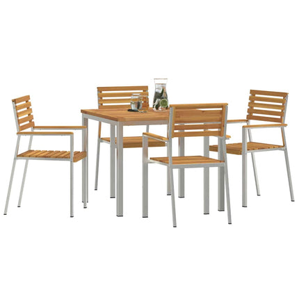 Trädgårdsmöbelset 5 pcs Massiv akaciaträ och rostfritt stål