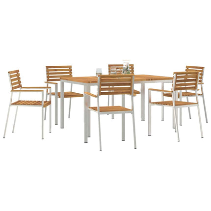 Trädgårdsmöbelset 7 pcs Massiv akaciaträ och rostfritt stål