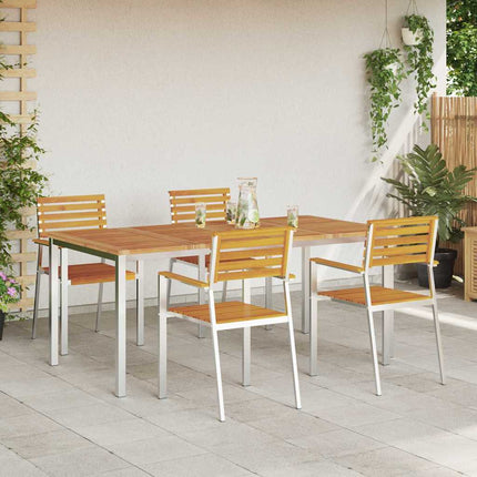 Trädgårdsmöbelset 5 pcs Massiv akaciaträ och rostfritt stål