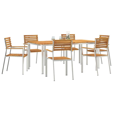 Trädgårdsmöbelset 7 pcs Massiv akaciaträ och rostfritt stål