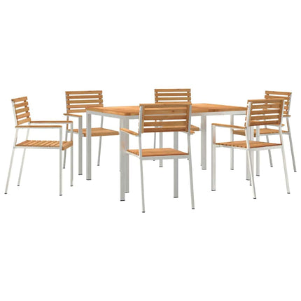 Trädgårdsmöbelset 7 pcs Massivt teakträ och rostfritt stål