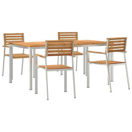 Trädgårdsmöbelset 5 pcs Massivt teakträ och rostfritt stål