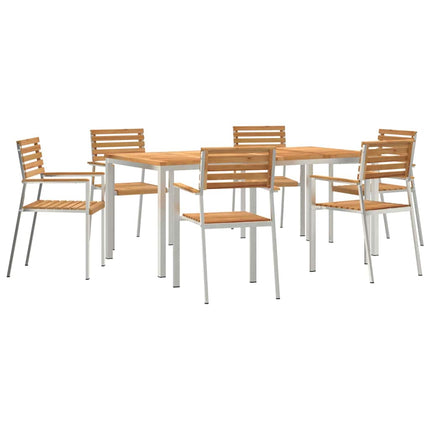 Trädgårdsmöbelset 7 pcs Massivt teakträ och rostfritt stål
