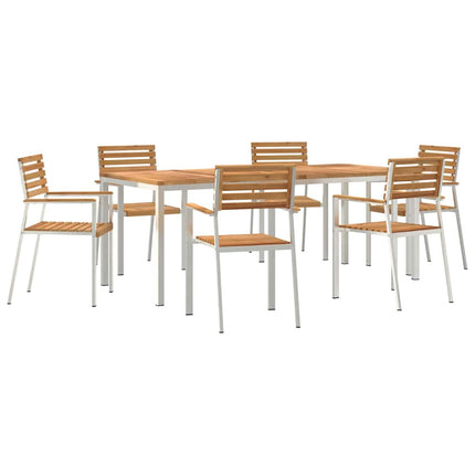 Trädgårdsmöbelset 7 pcs Massivt teakträ och rostfritt stål