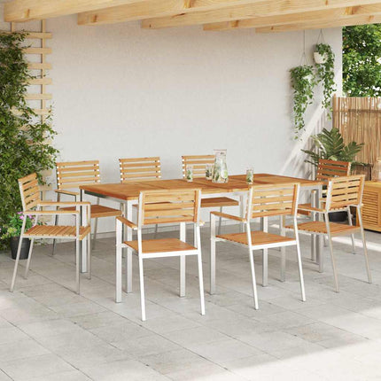 Trädgårdsmöbelset 9 pcs Massivt teakträ och rostfritt stål