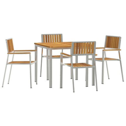 Utomhusmatbord 5 pcs Massiv akaciaträ och rostfritt stål
