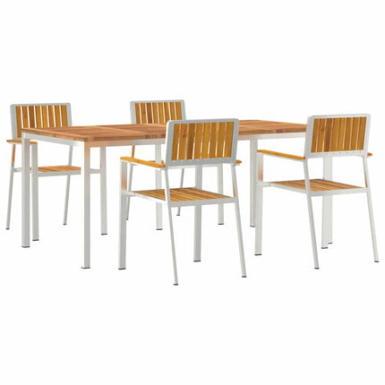 Utomhusmatbord 5 pcs Massiv akaciaträ och rostfritt stål