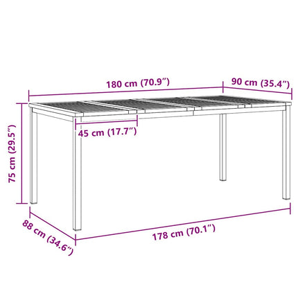 Utomhusmatbord 7 st 180 x 90 x 75 cm