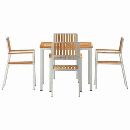 Utomhusmatbord 5 pcs Massivt teakträ och rostfritt stål