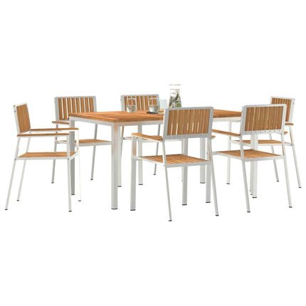 Utomhusmatbord 7 pcs Massivt teakträ och rostfritt stål