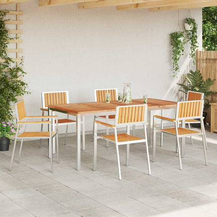 Utomhusmatbord 7 pcs Massivt teakträ och rostfritt stål