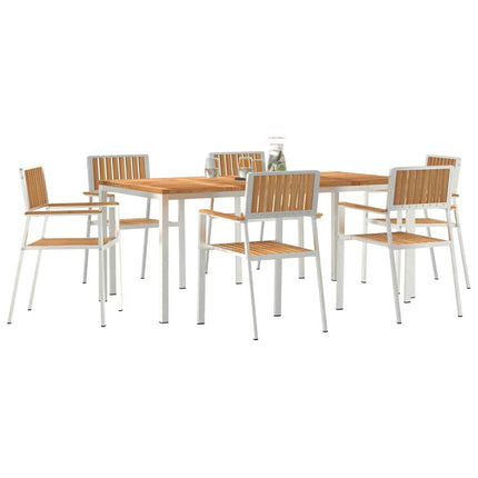 Utomhusmatbord 7 pcs Massivt teakträ och rostfritt stål