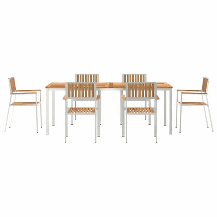 Utomhusmatbord 7 pcs Massivt teakträ och rostfritt stål