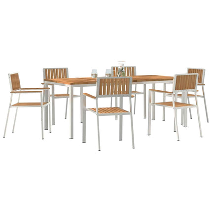 Utomhusmatbord 7 pcs Massivt teakträ och rostfritt stål
