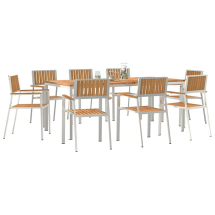 Utomhusmatbord 9 pcs Massivt teakträ och rostfritt stål