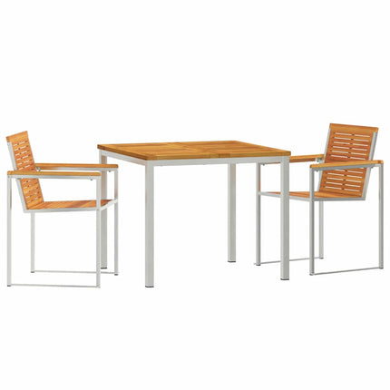 Trädgårdsmöbelset 3 pcs Massiv akaciaträ och rostfritt stål