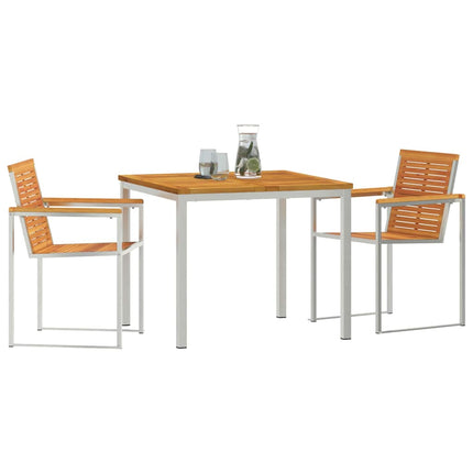 Trädgårdsmöbelset 3 pcs Massiv akaciaträ och rostfritt stål