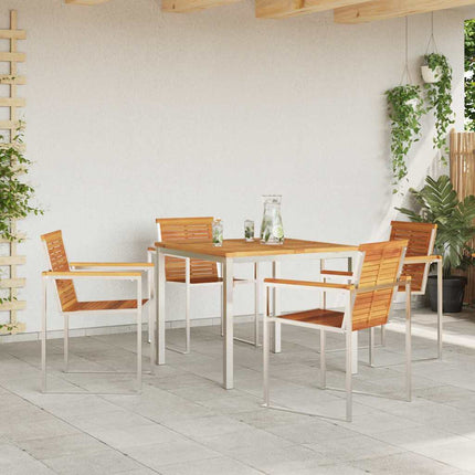 Trädgårdsmöbelset 5 pcs Massiv akaciaträ och rostfritt stål