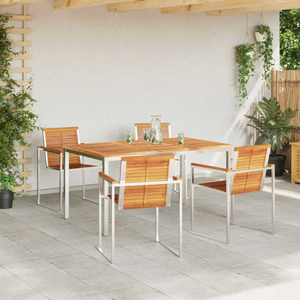 Trädgårdsmöbelset 5 pcs Massiv akaciaträ och rostfritt stål