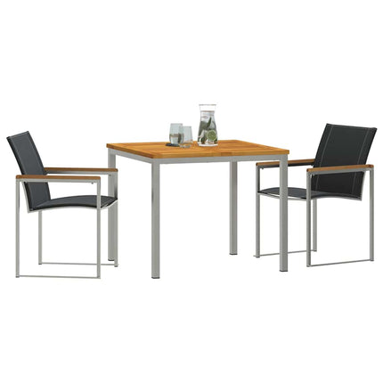 Trädgårdsmöbelset 3 pcs Massiv akaciaträ och rostfritt stål
