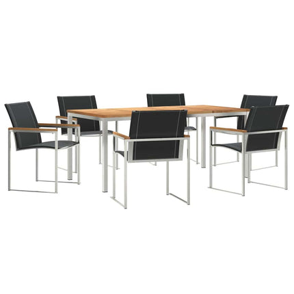 Trädgårdsmöbelset 7 pcs Massiv akaciaträ och rostfritt stål