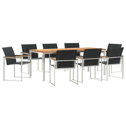 Trädgårdsmöbelset 9 pcs Massiv akaciaträ och rostfritt stål