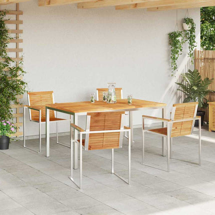 Trädgårdsmöbelset 5 pcs Massivt teakträ och rostfritt stål