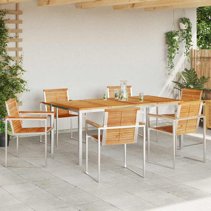 Trädgårdsmöbelset 7 pcs Massivt teakträ och rostfritt stål