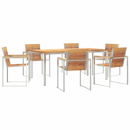 Trädgårdsmöbelset 7 pcs Massivt teakträ och rostfritt stål