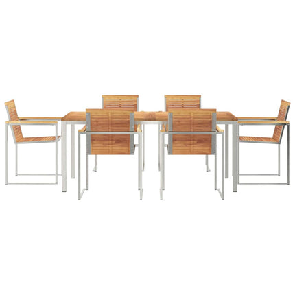 Trädgårdsmöbelset 7 pcs Massivt teakträ och rostfritt stål