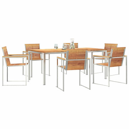 Trädgårdsmöbelset 7 pcs Massivt teakträ och rostfritt stål
