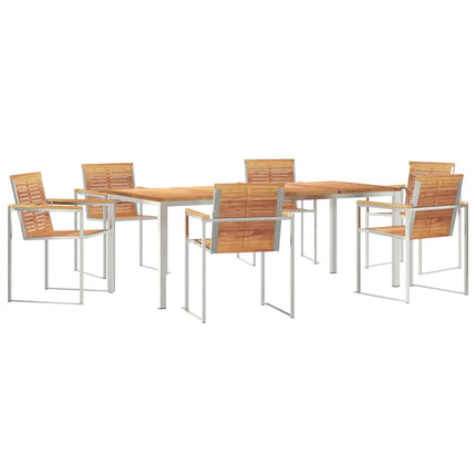 Trädgårdsmöbelset 7 pcs Massivt teakträ och rostfritt stål