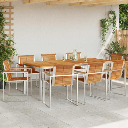 Trädgårdsmöbelset 9 pcs Massivt teakträ och rostfritt stål