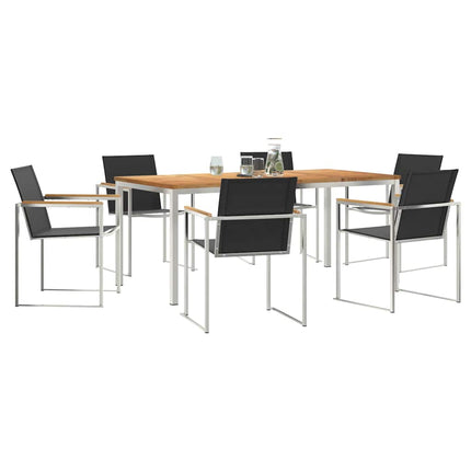 Trädgårdsmöbelset 7 pcs Massivt teakträ och rostfritt stål