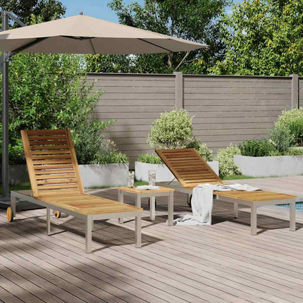 Lounger 3 pcs Brun Massiv akaciaträ och rostfritt stål