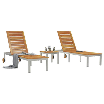 Lounger 3 pcs Brun Massiv akaciaträ och rostfritt stål