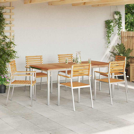 Trädgård Stol 6 pcs Massivt teakträ och rostfritt stål
