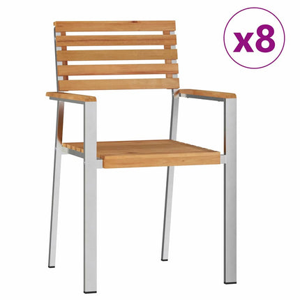 Trädgård Stol 8 pcs Massivt teakträ och rostfritt stål