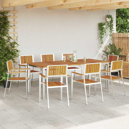 Trädgård Stol 8 pcs Massiv akaciaträ och rostfritt stål