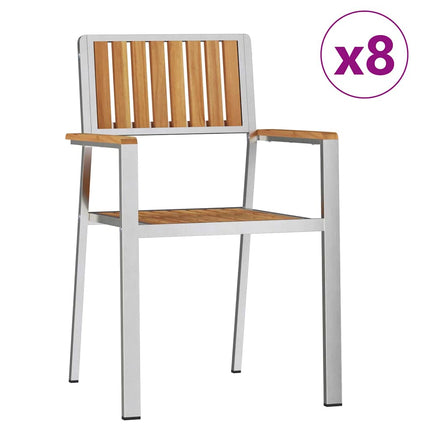 Trädgård Stol 8 pcs Massivt teakträ och rostfritt stål