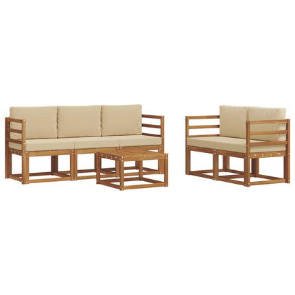 Utomhussoffset med kudde 6 pcs Naturlig och Beige