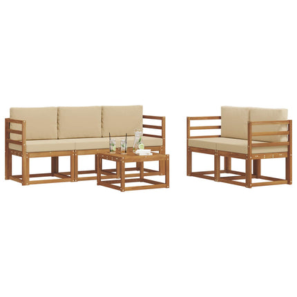 Utomhussoffset med kudde 6 pcs Naturlig och Beige