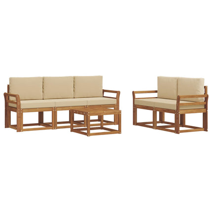 Utomhussoffset med kudde 6 pcs Naturlig och Beige