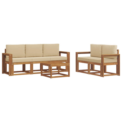 Utomhussoffset med kudde 6 pcs Naturlig och Beige