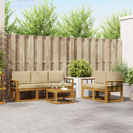 Utomhussoffset med kudde 6 pcs Naturlig och Beige