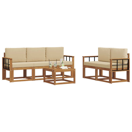 Utomhussoffset med kudde 6 pcs Naturlig och Beige