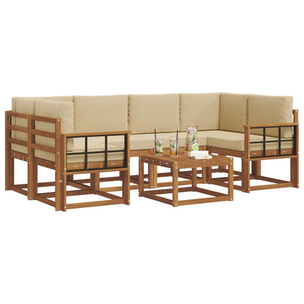 Utomhussoffset med kudde 7 pcs Naturlig och Beige